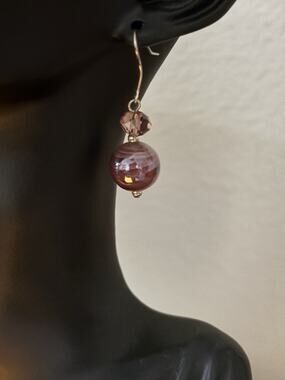 Vintage Pink Stone Purple Bead Fashion Earrings, Dangle Earrings Handmade